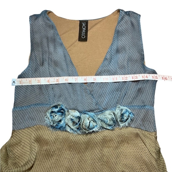 SAOPAULO 100% Silk Fully Lined Sleeveless Tiered Vee Neck Mini Dress US Sz 4 - Picture 6 of 12